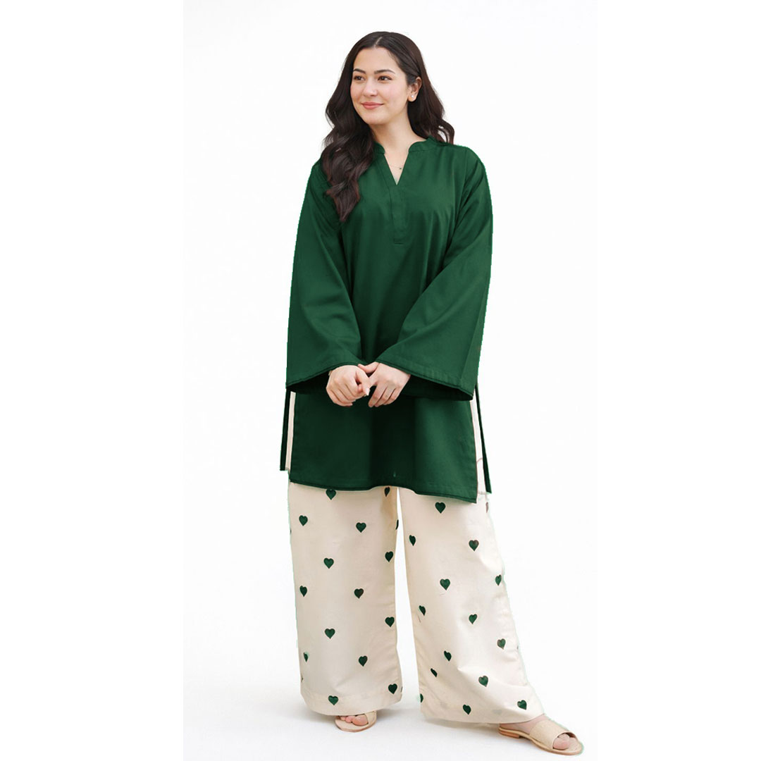 Pink Heart Embroidered Khaddar 2-Piece Set