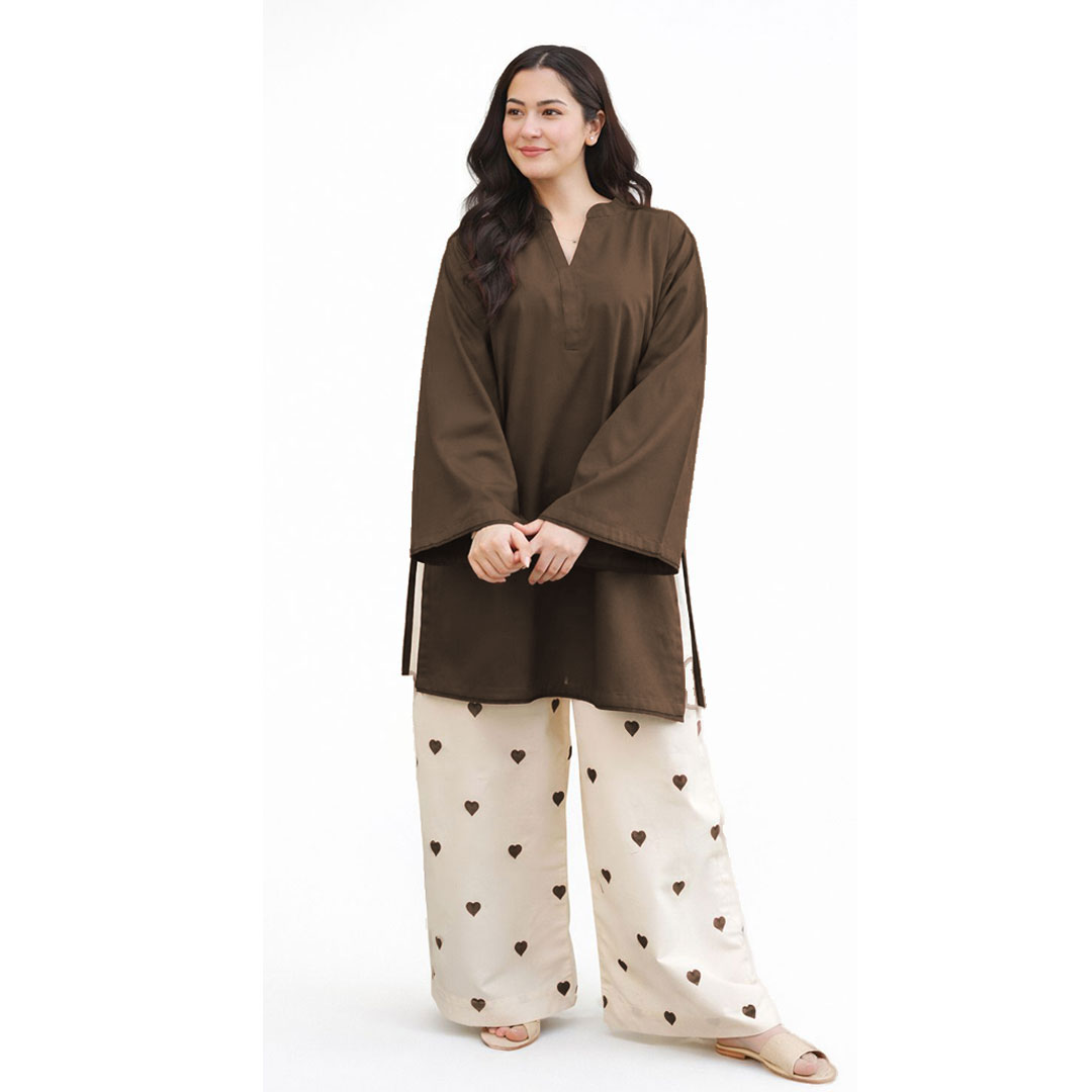 Pink Heart Embroidered Khaddar 2-Piece Set