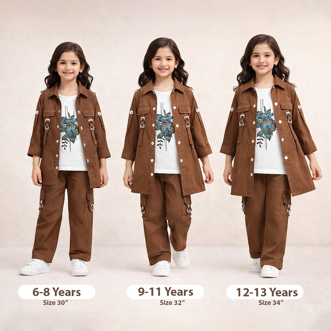 Girls 3 Piece Imported Dress Set  Inner Shirt & Trouser