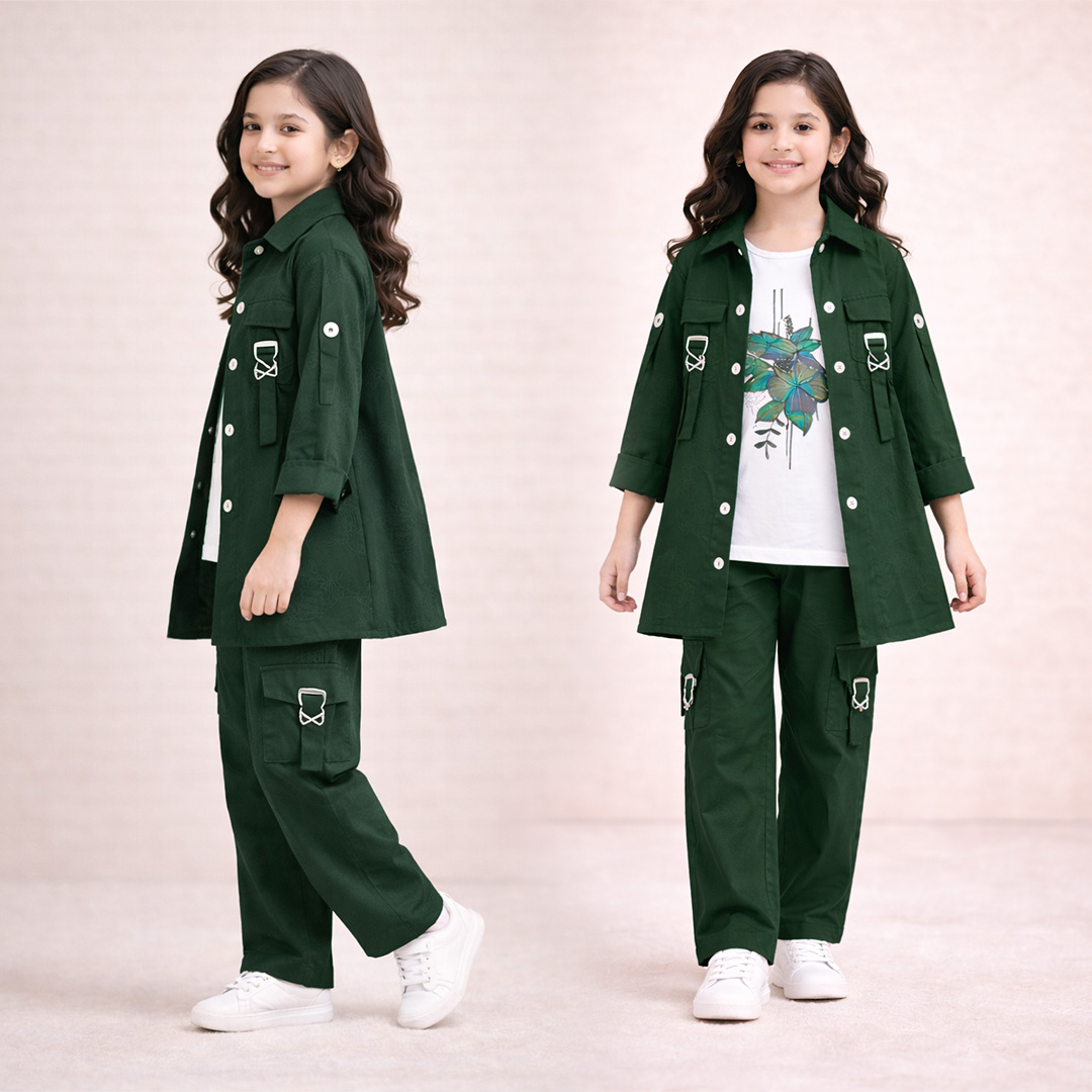 Girls 3 Piece Imported Dress Set  Inner Shirt & Trouser