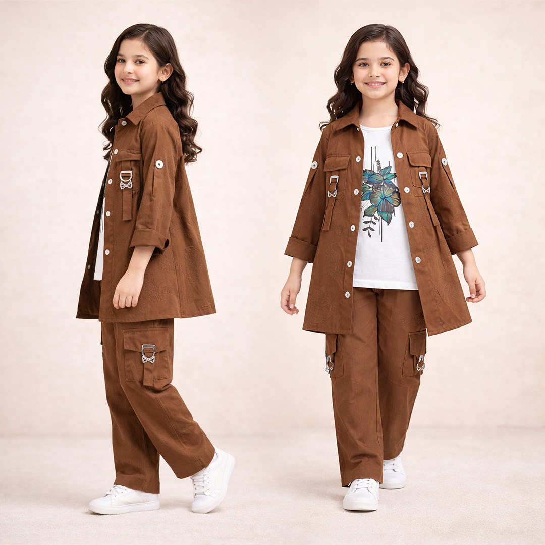 Girls 3 Piece Imported Dress Set  Inner Shirt & Trouser