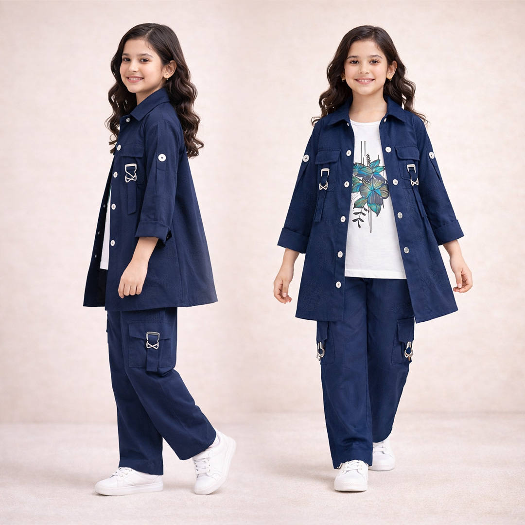 Girls 3 Piece Imported Dress Set  Inner Shirt & Trouser