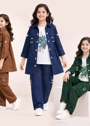 Girls 3 Piece Imported Dress Set  Inner Shirt & Trouser