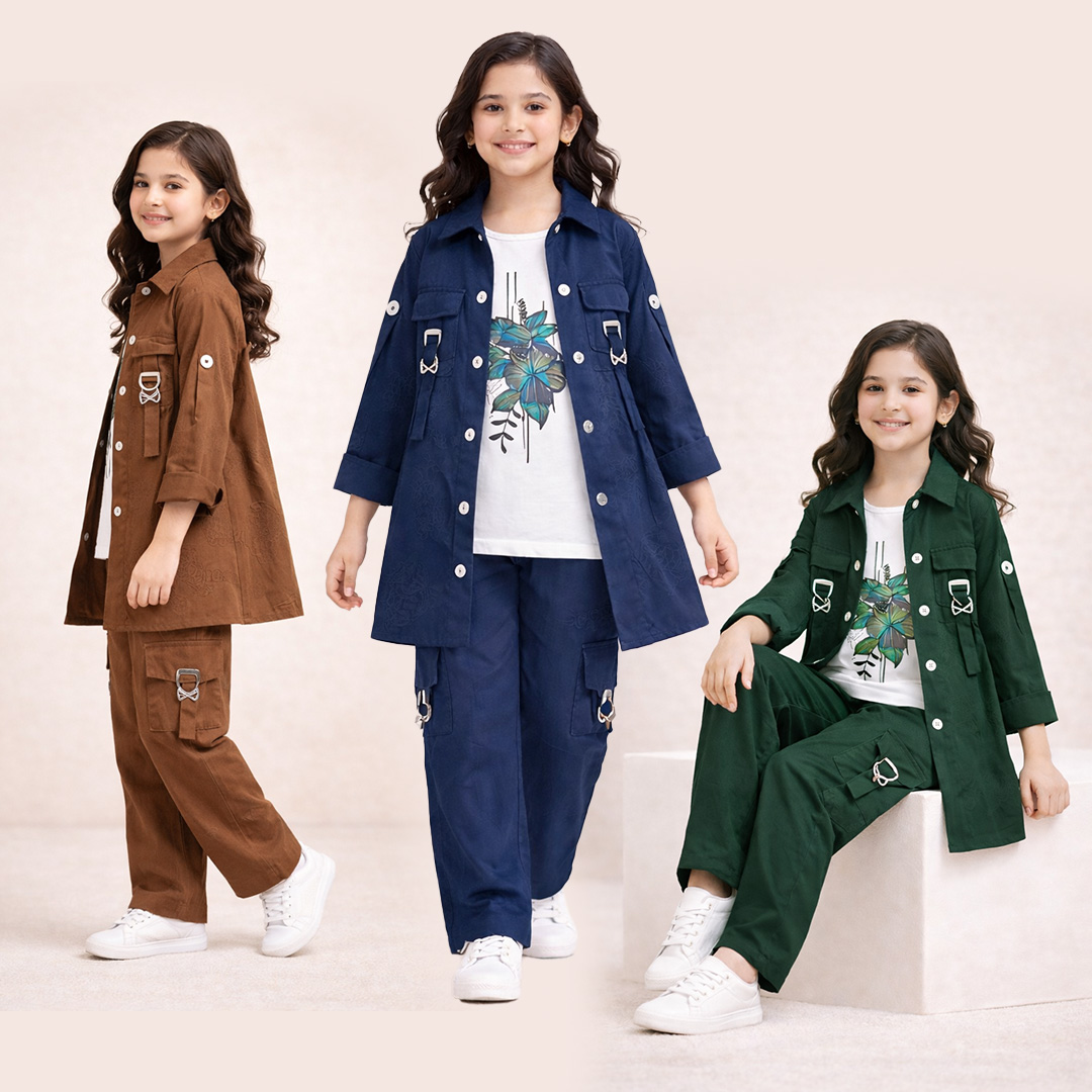 Girls 3 Piece Imported Dress Set  Inner Shirt & Trouser