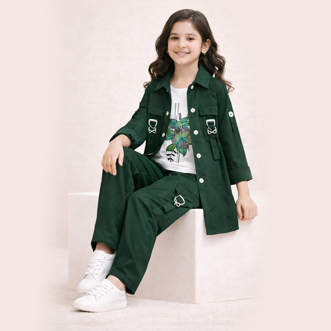 Girls 3 Piece Imported Dress Set  Inner Shirt & Trouser