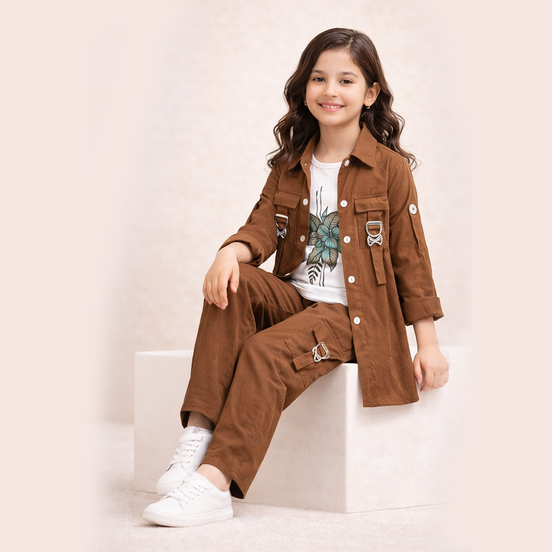 Girls 3 Piece Imported Dress Set  Inner Shirt & Trouser