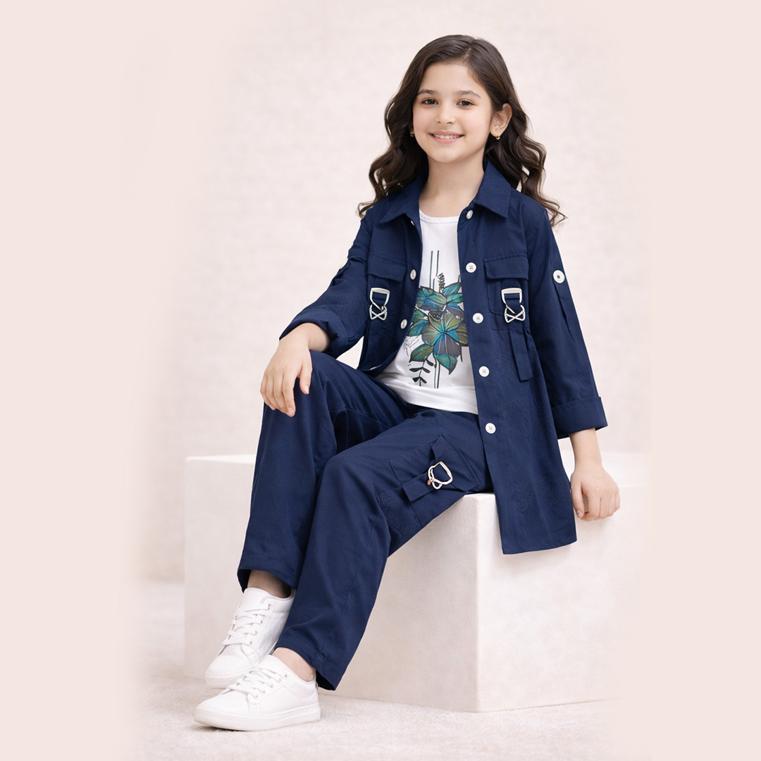 Girls 3 Piece Imported Dress Set  Inner Shirt & Trouser