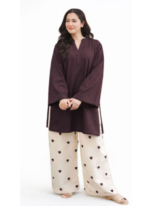 Pink Heart Embroidered Khaddar 2-Piece Set