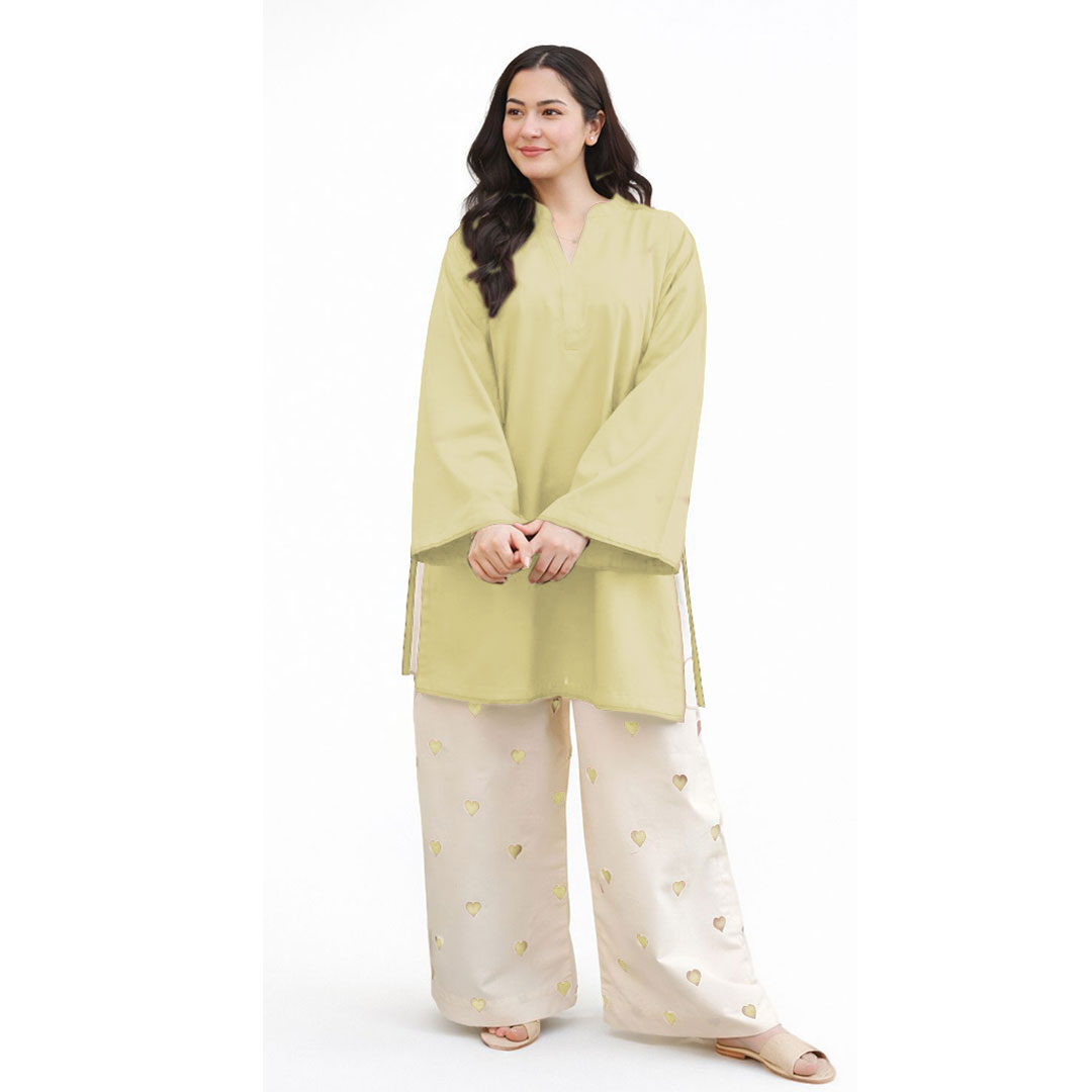 Pink Heart Embroidered Khaddar 2-Piece Set