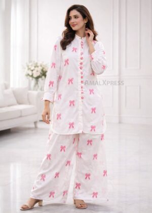 Pink Bow Embroidery Co-Ord Set