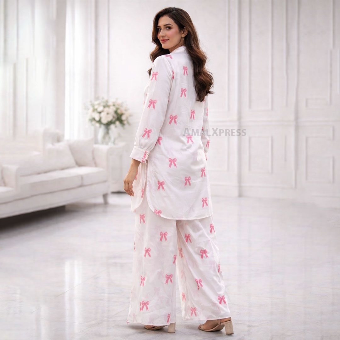 Pink Bow Embroidery Co-Ord Set