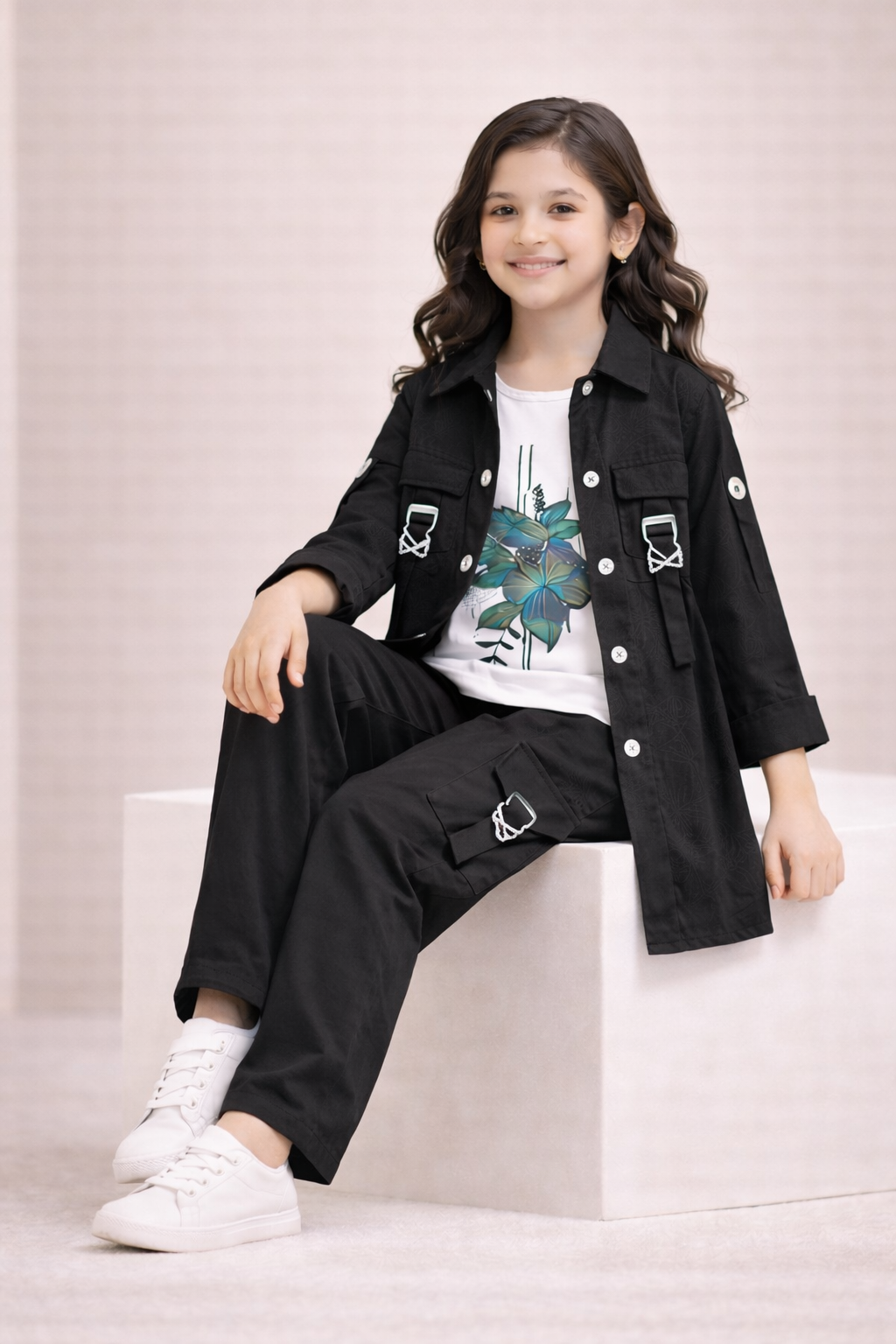 Girls 3 Piece Imported Dress Set  Inner Shirt & Trouser